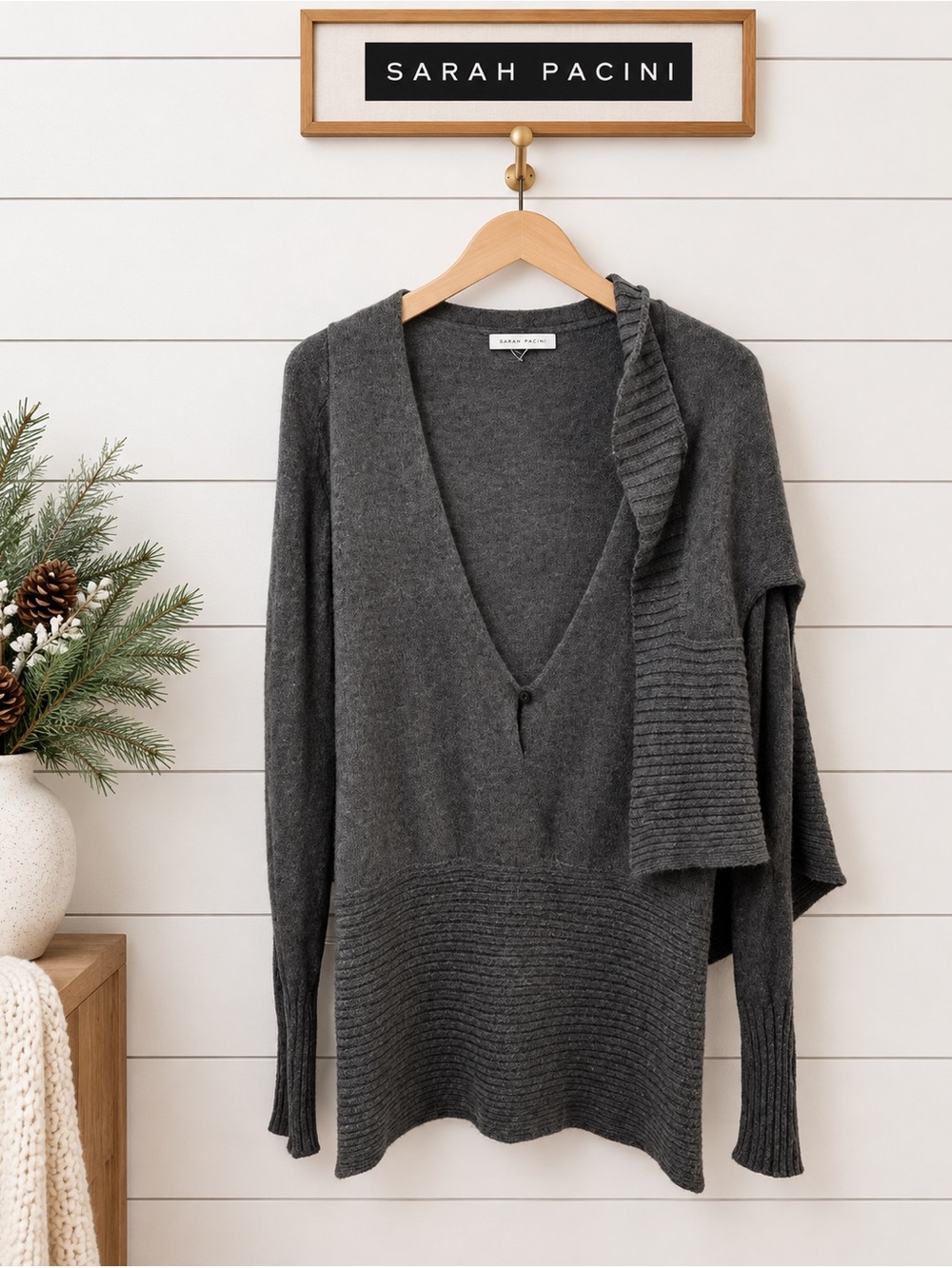 SARAH PACINI Gray Draped Faux Cardigan Collar Sweater – Estimated S/M